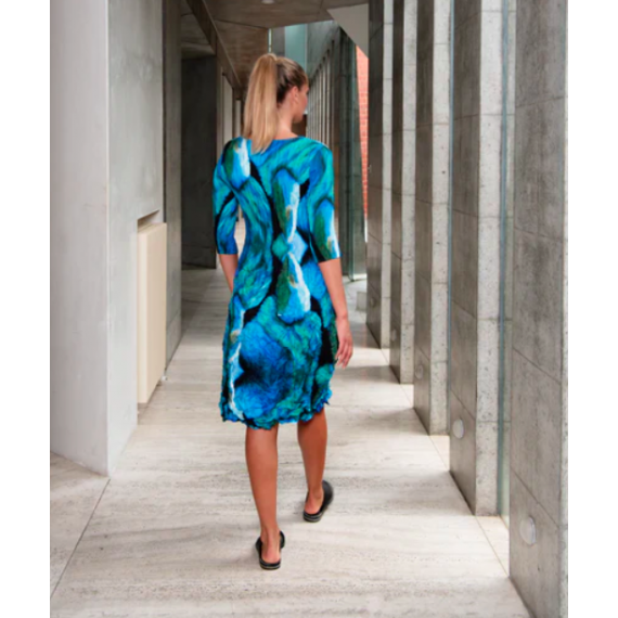 Alquema. 3/4 Sleeve Smash Pocket Dress. Glossy tangerine