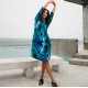 Alquema. 3/4 Sleeve Smash Pocket Dress. Glossy tangerine