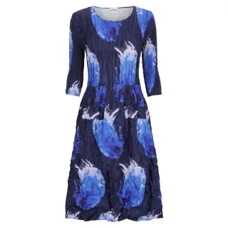 Alquema. 3/4 Sleeve Smash Pocket Dress. Blue splash