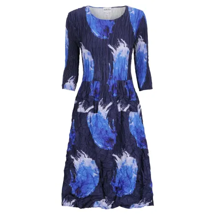 Alquema. 3/4 Sleeve Smash Pocket Dress. Blue splash