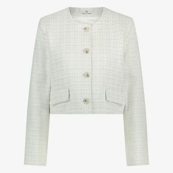 Jane Lushka. Joke textured metallic blazer. White silver