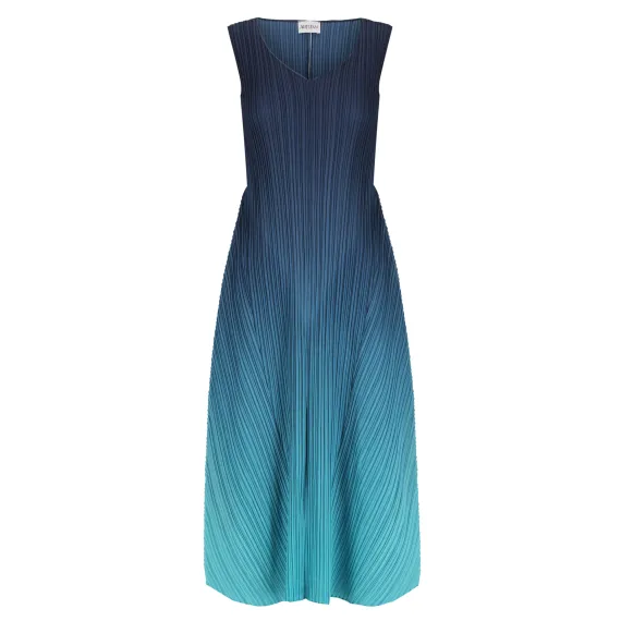Alquema. Long estrella dress.Twilight Blue to Peacock