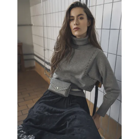 NÜ. ADEA strikkebluse. Grey mix