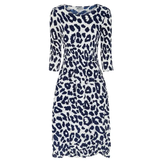 Alquema. 3/4 Sleeve Smash Pocket Dress. Indigo leopard