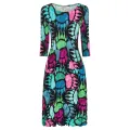 Alquema. 3/4 Sleeve Smash Pocket Dress. Rainbow moon bear