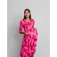 Alquema. 3/4 Sleeve Smash Pocket Dress. Fuchsia noise