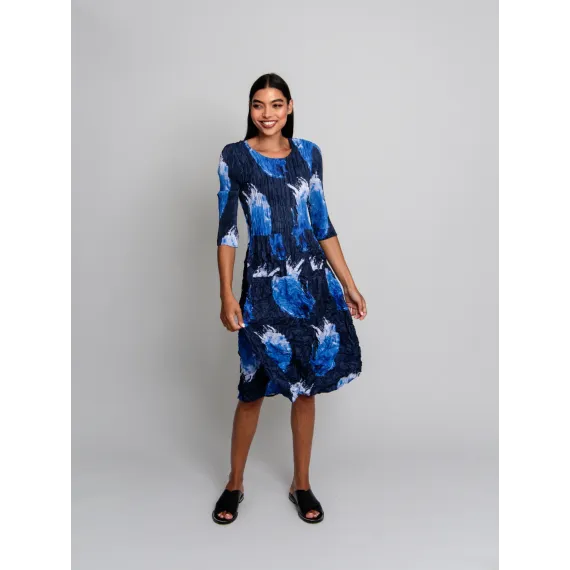 Alquema. 3/4 Sleeve Smash Pocket Dress. Blue splash