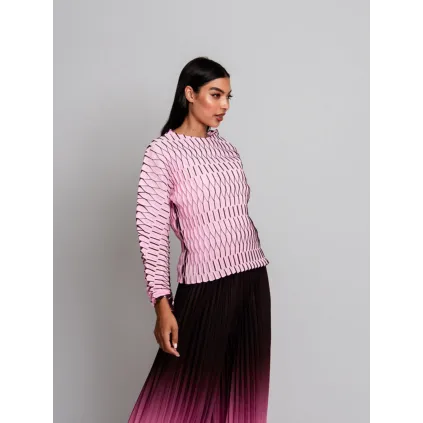 Alquema. LS. Lantern tee.  Pink/chocolate