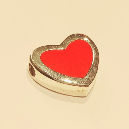 Rødt hjerte i sølv. 925S